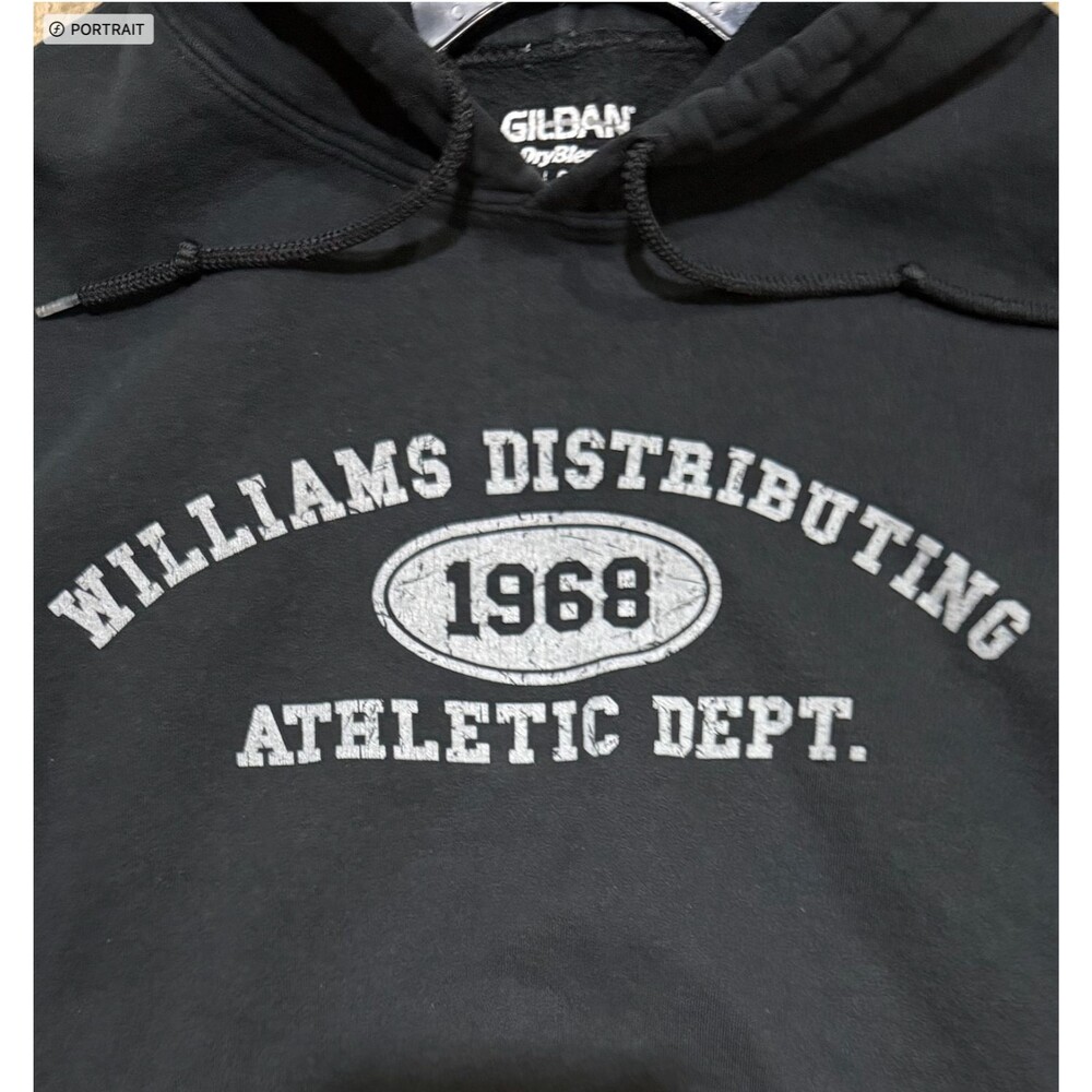 Williams Distributing Mens L Black Hoodie Sweatshirt Athletic Logo Pullover
